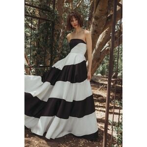 Ieena Mac Duggal Black and White Striped Satin Strapless Ball Gown $598 #56190